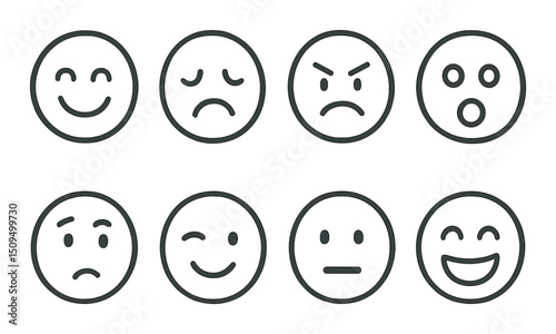Expressive doodle faces icons set – outline, emotion and mood expression symbols