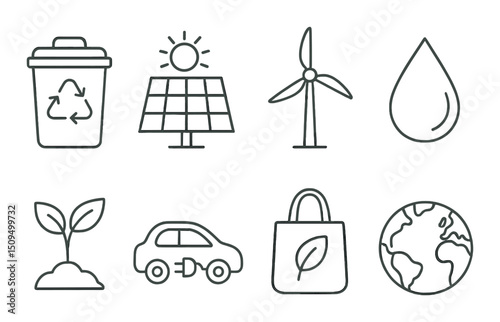Eco friendly outline icons set – renewable, sustainable, green energy symbols