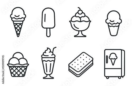 Ice cream linear icons set – outline, dessert and frozen treat graphics
