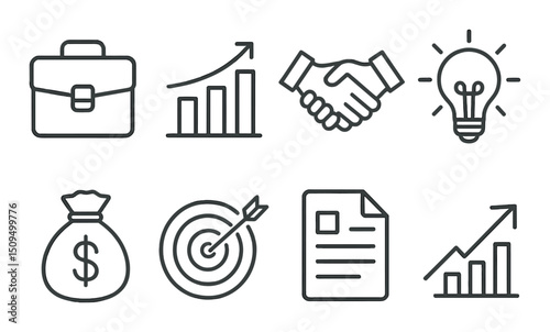 Business and finance linear icons set – outline, corporate and productivity symbols