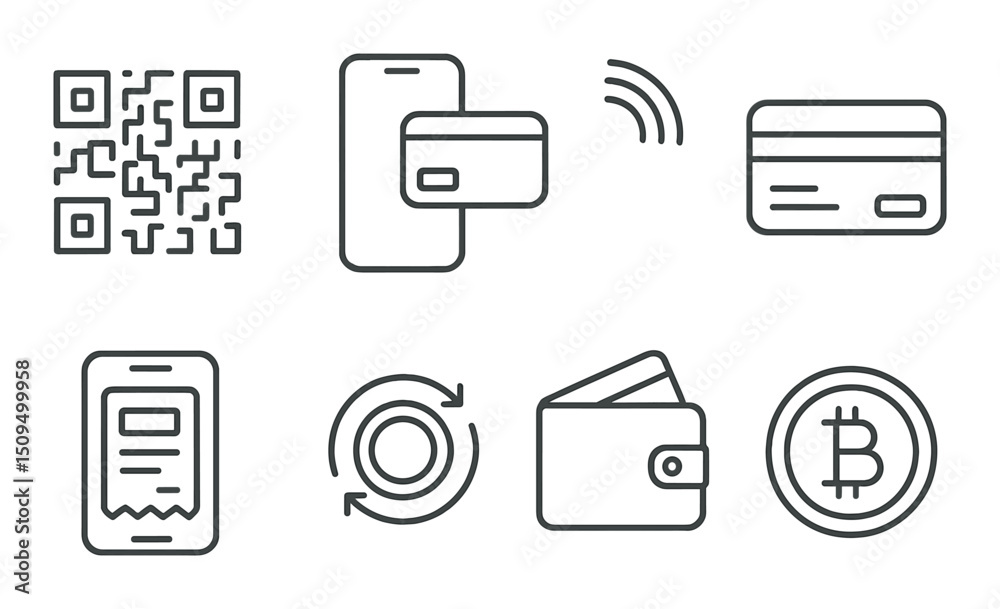 Digital payment outline icons set – simple, finance and transaction symbols Digital payment outline icons set – simple, finance and transaction symbols