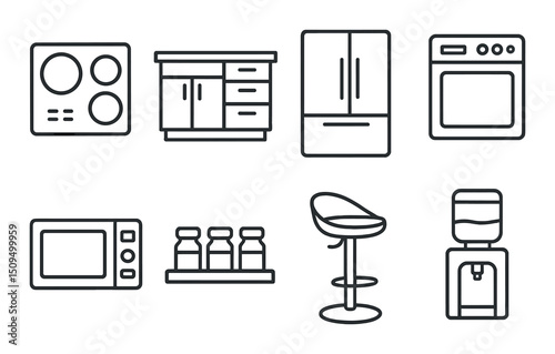 Stylish kitchen line icons set – outline, modern and culinary appliance symbols