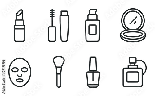 Beauty and makeup silhouette icons set – skincare, cosmetic symbols for design
