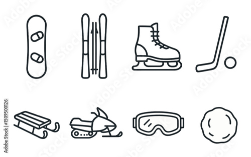 Winter sports silhouette icons set – skiing, snowboarding and ice skating symbols