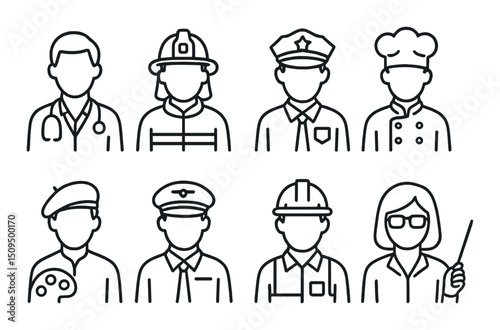 Diverse career linear icons set – outline, job professions and occupations pack
