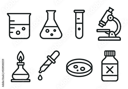 Science and research line icons set – linear, laboratory and experiment symbols