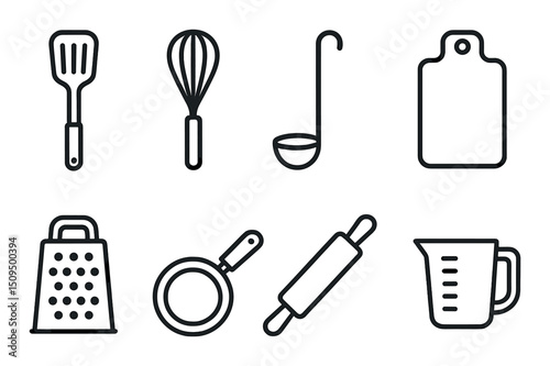 Kitchen linear icons set – outline with cooking, culinary and utensil symbols