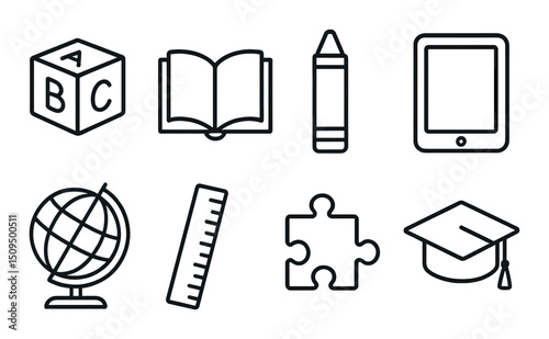 Education outline icons set – school, learning and academic symbols