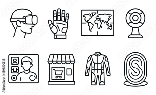 Virtual reality silhouette icons set – immersive, digital and futuristic symbols