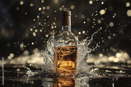 Shallow depth splash focused on bottle