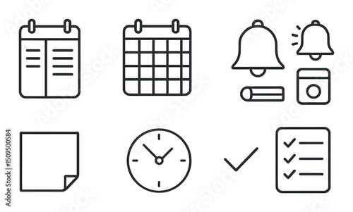 Calendar and schedule outline icons set – time, planning and organization symbols