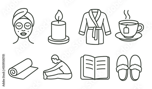 Self care icons set – outline, wellness and relaxation symbols for personal care