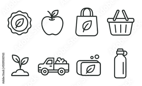 Organic outline icons set – green nature, eco-friendly and sustainability symbols