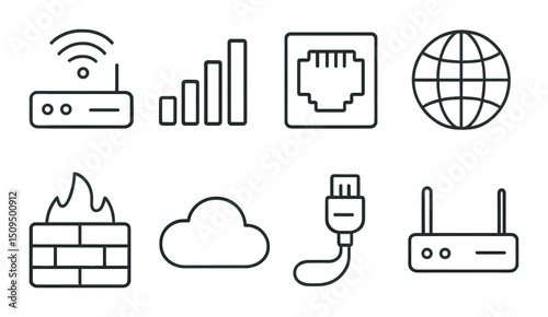 Networking line icons set – silhouette, communication and internet connection symbols