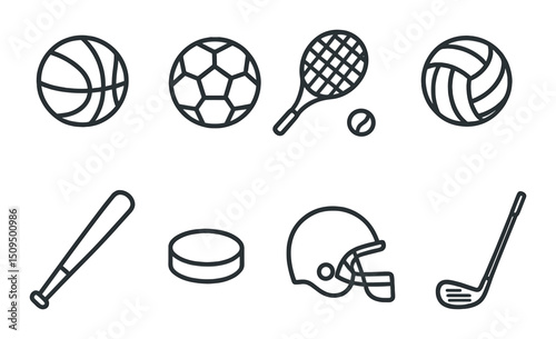 Sports silhouette icons set – outline, athletics and recreational activity symbols