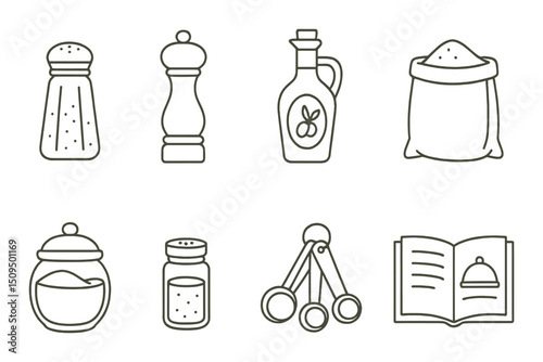 Kitchen ingredient silhouette icons set – outline, cooking and culinary tool symbols