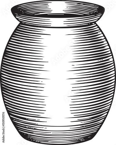 simple ceramic jar stands upright showcasing its ribbed texture.