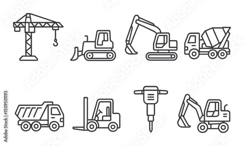 Construction linear icons set – outline, building and engineering symbols
