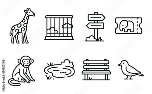 Zoo animals outline icons set – wildlife, nature and animal-themed silhouette symbols