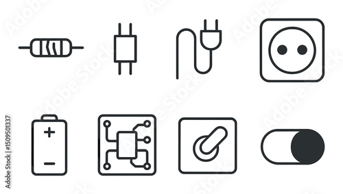 Electronic devices linear icons set – outline, tech and gadget symbols