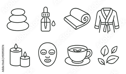 Spa and relaxation line icons set – outline, wellness and tranquility symbols