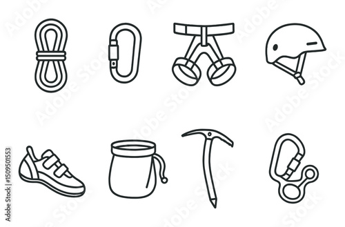 Mountain climbing silhouette icons set – hiking, adventure, and outdoor activity symbols