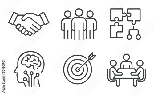 Teamwork and collaboration line icons set – group, partnership and brainstorming symbols