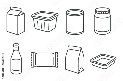 Minimalist food packaging silhouette icons set – outline, eco-friendly design elements