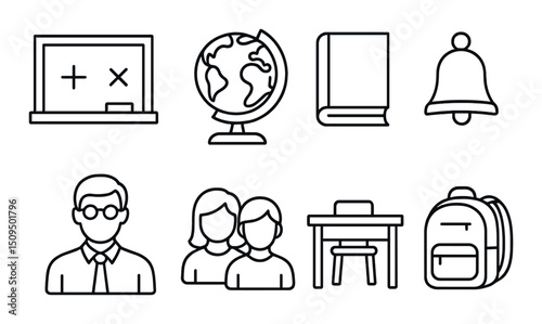 Classic education outline icons set – school, learning and academic symbols