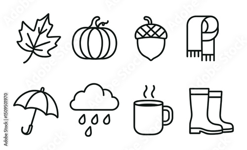 Autumn silhouette icons set – fall, seasonal and harvest graphics collection