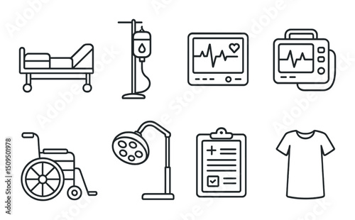 Medical and hospital outline icons set – healthcare, equipment, and health symbols