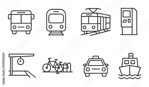 Public transport line icons set – outline, transit and commuting symbols collection