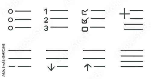 Minimalist checklist outline icons set - linear symbols for organization and task management