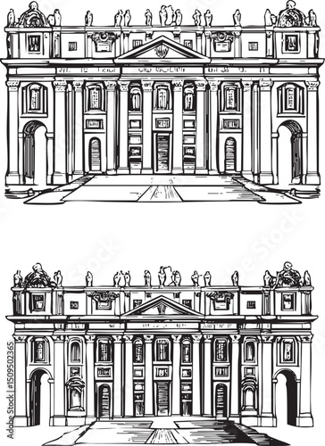 ornate facade stands prominently on a paved pathway.
