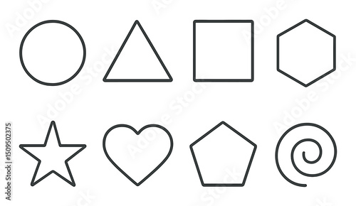 Abstract shapes linear icons set – outline, simple geometric, design symbols