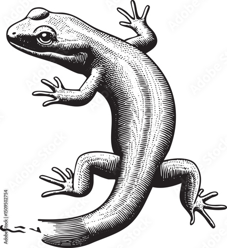 stylized gecko clings to a textured surface.