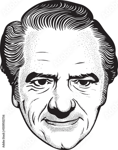 distinguished older man gazes directly at the viewer with a subtle smile.