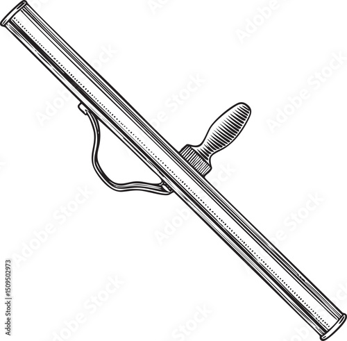 black and white squeegee rests on a workbench.