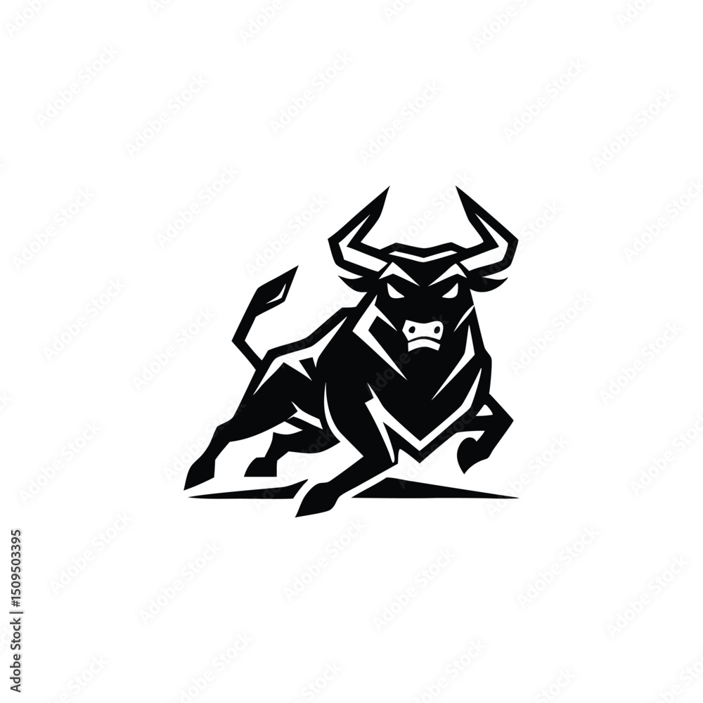 Fototapeta premium Geometric Bull Logo. Powerful Stylized Geometric Bull Attack Design