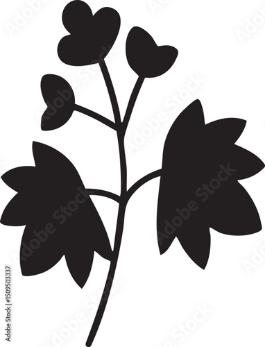 dark silhouette of a plant branch with three leaves.