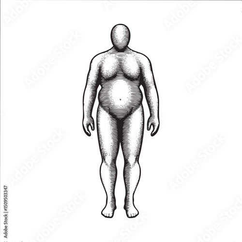 solitary shaded human figure stands upright in a simple composition.