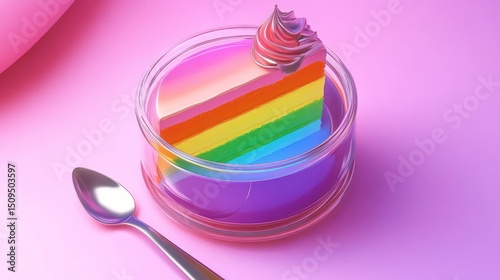 Rainbow cake slice in glass bowl