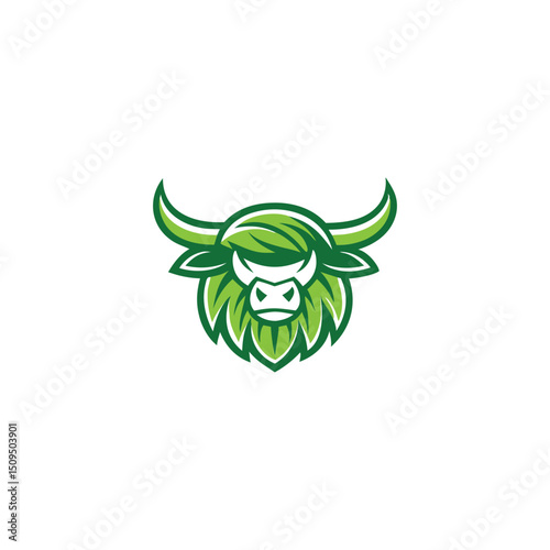 Leaf Yak Head Logo. Creative Yak Design with Leaf Hair Concept