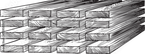 stack of wooden planks sits upright on a flat surface.