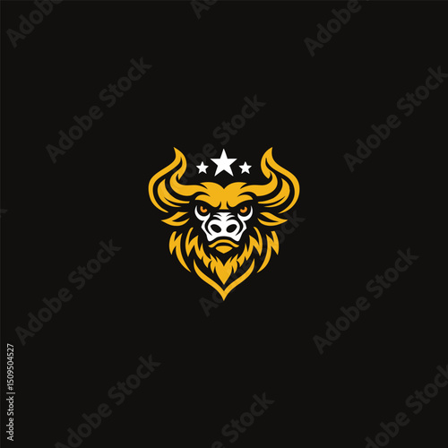 Golden Bull Majesty Logo.  Fierce and Majestic Golden Bull Design