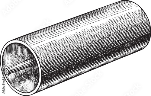 cylindrical object with a central hole is depicted in black and white.