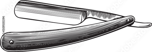 vintage straight razor rests on a white surface.