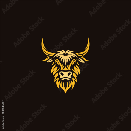 Highland Cattle Logo – Simple and Luxurious Cow Emblem for Farming and Refining