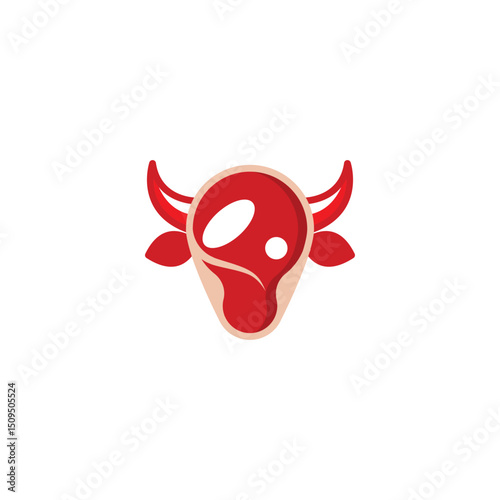 Beef Head Logo – Simple Meat-Inspired Cow Head with Ears and Horns