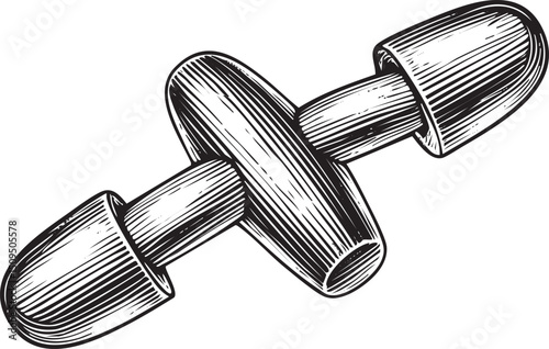 cylindrical fastener connects two rounded components in a detailed engraving.